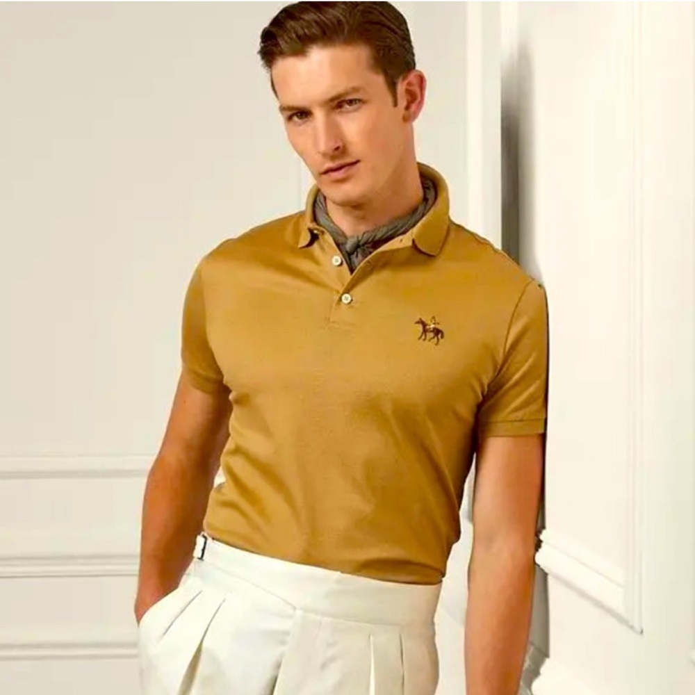 Ralph Lauren Purple Label pique  Tan Polo Shirt Classic Design